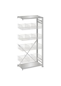 Schulte Draadgaasinhaakstelling, verzinkt, b x d = 1000 x 500 mm, met 4 korven, aanbouwstelling, hoogte 2000 mm