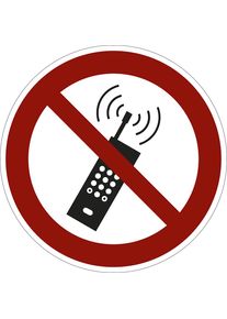 Verbodsbord, ingeschakelde mobiele telefoons verboden, VE = 10 stuks, folie, Ø 200 mm
