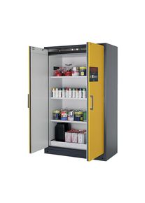 ASECOS Brandveiligheids-opslagkast voor gevaarlijke stoffen FM/UL/ULC/type 90, 2 deuren, h x b x d = 1953 x 1193 x 615 mm, grijs/geel