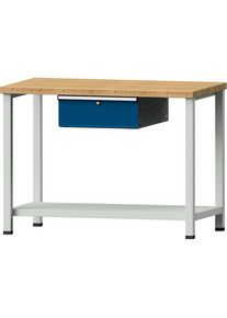 ANKE Banco de trabajo compacto, A x P 1140 x 650 mm, 1 cajón, tablero de haya maciza, sin ruedas