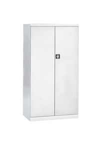 Armario para herramientas vacío, interior de las puertas con perforaciones, puertas en gris