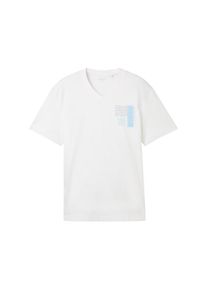 Tom Tailor Herren T-Shirt mit Bio-Baumwolle, weiß, Print, Gr. M, baumwolle