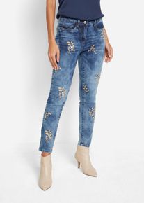 Jeans slim fit con ricami floreali, Blu, Taglia 48, bonprix