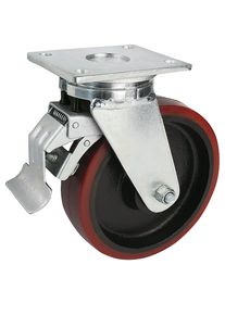 Proroll Polyurethaan band, plaatafmeting 175 x 140 mm, wiel-Ø x breedte = 300 x 75 mm, zwenkwiel met dubbele rem