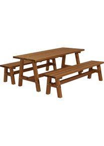 Zitgelegenheid, tafel, 2 banken, teakkleurig, tafel l x b x h = 1771 x 750 x 720 mm