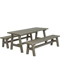 Zitgelegenheid, tafel, 2 banken, grijsbruin, tafel l x b x h = 1770 x 750 x 720 mm
