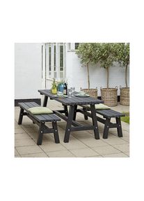 Zitgelegenheid, tafel, 2 banken, zwart, tafel l x b x h = 1770 x 750 x 720 mm