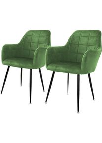 ML-Design - ecd Germany Set de 2x Chaises de Salle à Manger Vert Clair (Sauge), Style Moderne/Retro, Dossier et Accoudoirs Rembourrée Aspect Velours,
