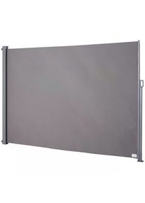 Outsunny Retractable Folding Side Awning Screen Fence Patio Garden Outdoor Privacy Divider with Steel Pole 300 L x 200 H cm Grey | Aosom Ireland