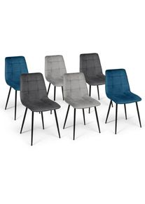 Lot de 6 chaises MILA en velours mix color bleu x2, gris foncé x2, gris clair x2 - Multicolore