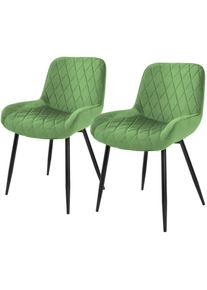 ML-Design - Lot 2x Chaises de Salle à Manger Vert Clair (Sauge), Style Moderne/Retro, Dossier et Accoudoirs Rembourrée Aspect Velours, Pieds en Métal