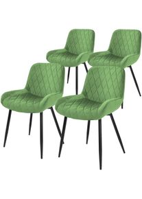 ML-Design - Lot 4x Chaises de Salle à Manger Vert Sauge, Style Moderne/Retro, Dossier et Accoudoirs Rembourrée Aspect Velours, Pieds en Métal Noir,