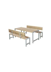 Plus Plankengarnitur 186 cm mit Tisch, 2 Bänken und Rückenlehnen ThermoWood