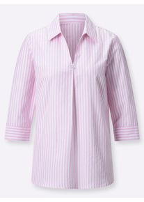 Dames Gestreepte blouse met V-hals in roze/wit gestreept ,maat 36, WITT, 50% Katoen, 50% Polyester