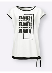 Dames Shirt met korte mouwen in ecru/zwart ,maat 38, WITT, 100% Katoen