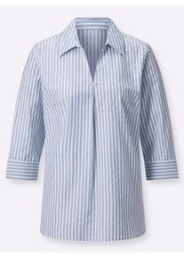 Dames Gestreepte blouse met V-hals in bleu/wit gestreept ,maat 36, WITT, 50% Katoen, 50% Polyester