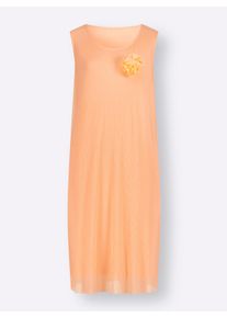 Damen Plisseekleid mit Ansteckblume in apricot ,Größe 50, WITT, 96% Polyester, 4% Elasthan