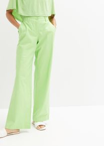 bonprix Spodnie lniane Loose Fit z wygodnym paskiem zielony 52