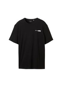 Tom Tailor Herren T-Shirt mit Logo Print, schwarz, Logo Print, Gr. M, baumwolle