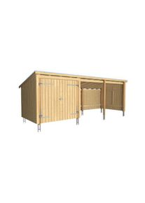 Plus Gartengebäude Nordic Multihaus offen mit Doppeltor 635 x 218 cm - Dachpappe, Aluleisten und Bodenanker
