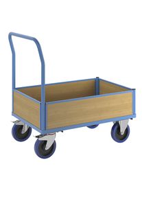 eurokraft pro Platformwagen met houten wanden, vol-elastische wielen, 3 halfhoge wanden, platform-l x b = 1010 x 660 mm