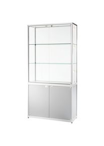Vitrine met opbergvak, 2 draaideuren, h x b x d = 2000 x 800 x 400 mm, zilverkleurig geanodiseerd