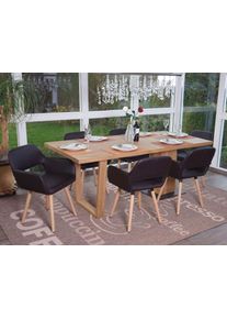 6er-Set Esszimmerstuhl HWC-A50 II, Stuhl Küchenstuhl, Retro 50er Jahre Design ~ Kunstleder, braun, helle Beine