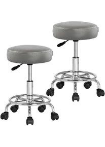 Casaria - Tabouret à roulettes Siège rembourré pivotant 360° Hauteur réglable Noir blanc Set de 2 Gris