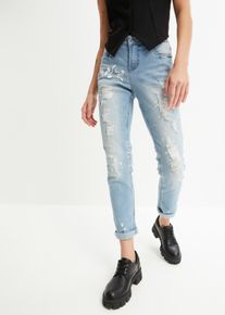 bonprix Dżinsy Straight z ozdobnymi przetarciami niebieski 34