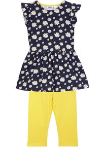 bonprix Sukienka dziewczęca z dżerseju + legginsy 3/4 (2 części), z bawełny organicznej niebieski 128/134