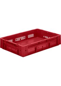 Zwaarlast-eurobak, polypropyleen, inhoud 20 l, l x b x h = 600 x 400 x 120 mm, wanden geperforeerd, bodem dicht, rood, VE = 2 stuks