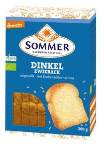 SOMMER Demeter Dinkel-Zwieback, unges&uuml;&szlig;t 200g Bio