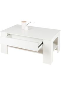 ML-Design Ml design Table Basse Blanc avec 1 Tiroir et une Étagère, 110×65×48 cm, Aggloméré, Table d'Appoint Moderne, Table de Salon Élégante, Table de Canapé
