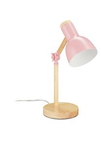 Lampe de table de travail, retro,bureau,réglable, bois et métal, e 27, HxD 45,5 x 14,5cm, rose - Relaxdays