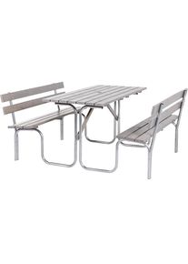 Zitbank voor groepen, tafel en 2 banken, grijs, totale l x d = 1500 x 1850 mm