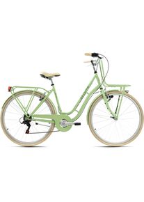 KS-Cycling Ks Cycling Cityrad »Swan«, 6 Gang, Shimano, Tourney Schaltwerk, Kettenschaltung grün, Größe 48 cm - 28 Zoll (71,12 cm), Frontgepäckträger