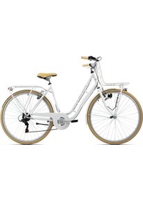 KS-Cycling Ks Cycling Cityrad »Swan«, 6 Gang, Shimano, Tourney Schaltwerk, Kettenschaltung weiß, Größe 48 cm - 28 Zoll (71,12 cm), Frontgepäckträger