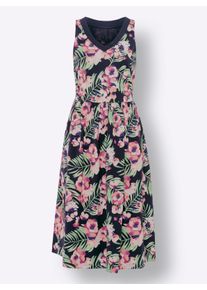 Dames Zomerjurk met elastiek op taillehoogte in marine geprint ,maat 36/38, WITT, 100% Katoen