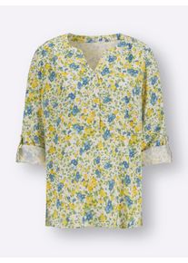 Dames Blouse met print in bloemetjesdessin in ecru/eucalyptus bedrukt ,maat 36, WITT, 100% Viscose