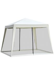 Outsunny 3 x 3m Garden Gazebo, Garden Party Tent with Mesh Screen Side Walls, Two Zippable Mesh Doors, 4 Ropes, White | Aosom Ireland