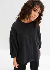 bonprix Bluzka oversize z muślinu, czarny, 42