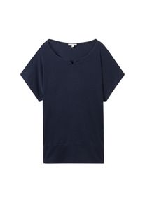 Tom Tailor Damen T-Shirt aus Materialmix, blau, Uni, Gr. XXXL, modal