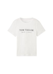 Tom Tailor Damen T-Shirt mit gesticktem Logo, weiß, Logo Print, Gr. XXXL, baumwolle