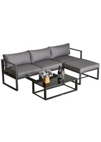 Outsunny 5 Pieces Outdoor Patio Furniture Set, Sofa Couch w/Glass Coffee Table, Cushioned Chairs &Metal Frame|Aosom Ireland