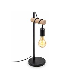 B.K.LICHT - lampe de table, design rétro industriel, bois & métal, éclairage salon & chamber, lampe de chevet, douille E27, pour ampoule led 10W