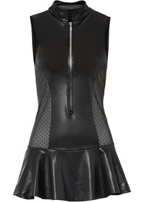 bonprix Ozdobna koszulka nocna z materiału z efektem wetlook czarny 40/42