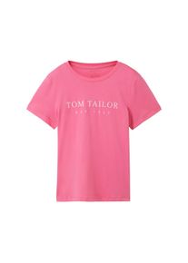 Tom Tailor Damen T-Shirt mit gesticktem Logo, rosa, Logo Print, Gr. M, baumwolle