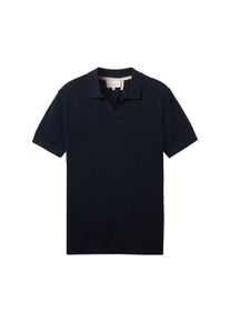 Tom Tailor Herren Basic Poloshirt mit Leinen, blau, Uni, Gr. XXL, baumwolle