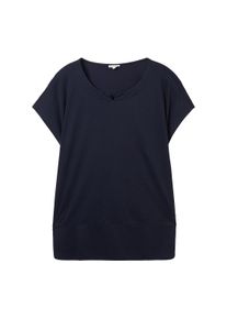 Tom Tailor Damen Plus - T-Shirt mit Materialmix, blau, Uni, Gr. 48, modal