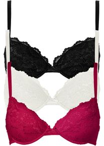 Push up bh met fijn kant (set van 3) - pink - maat 80A - bonprix